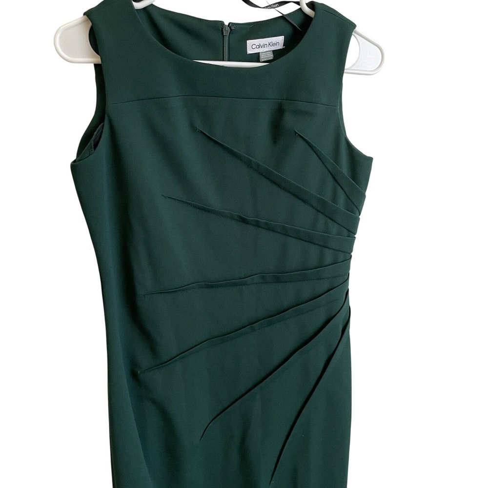 Calvin Klein 8P Sheath Dress Women Forest Green‎ Excellent Pleated Sleeveless